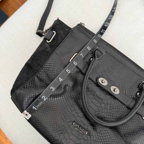 Coach Swagger Python Embossed Leather Suede Satchel Bag Black 36499 - Picture 12 of 12